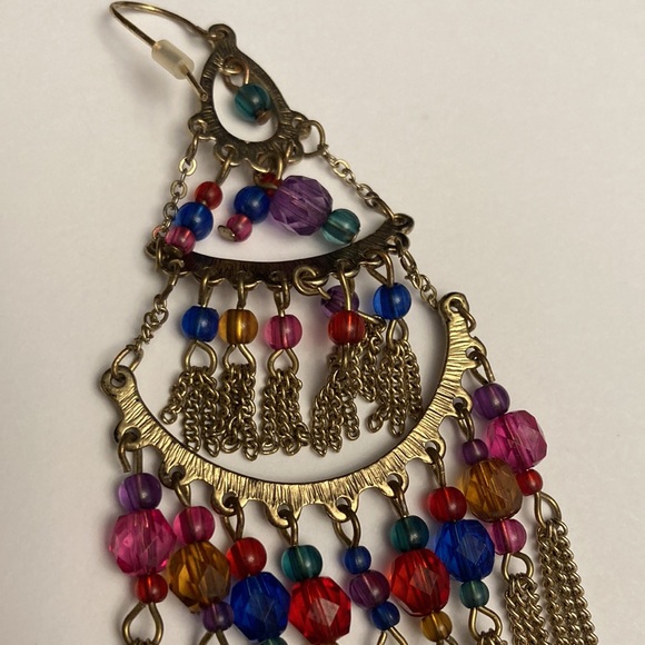 Large Multi Tier Chain Tassel Colorful Bead Boho Earrings - Picture 12 of 13